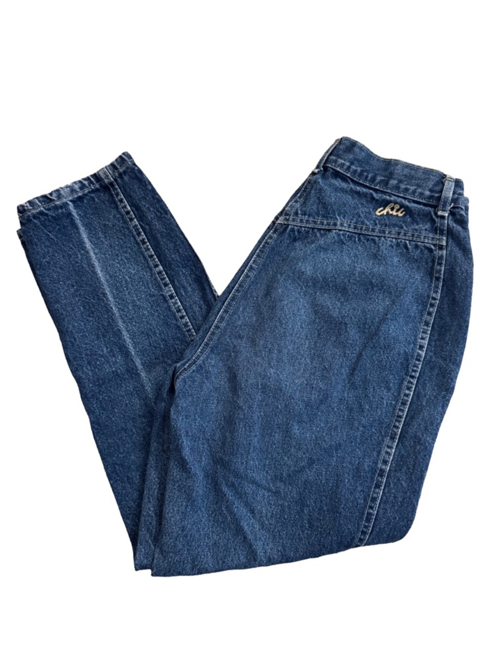 Vintage 1980s chic Blue Denim Jeans with Branded Button and Unique Stitching